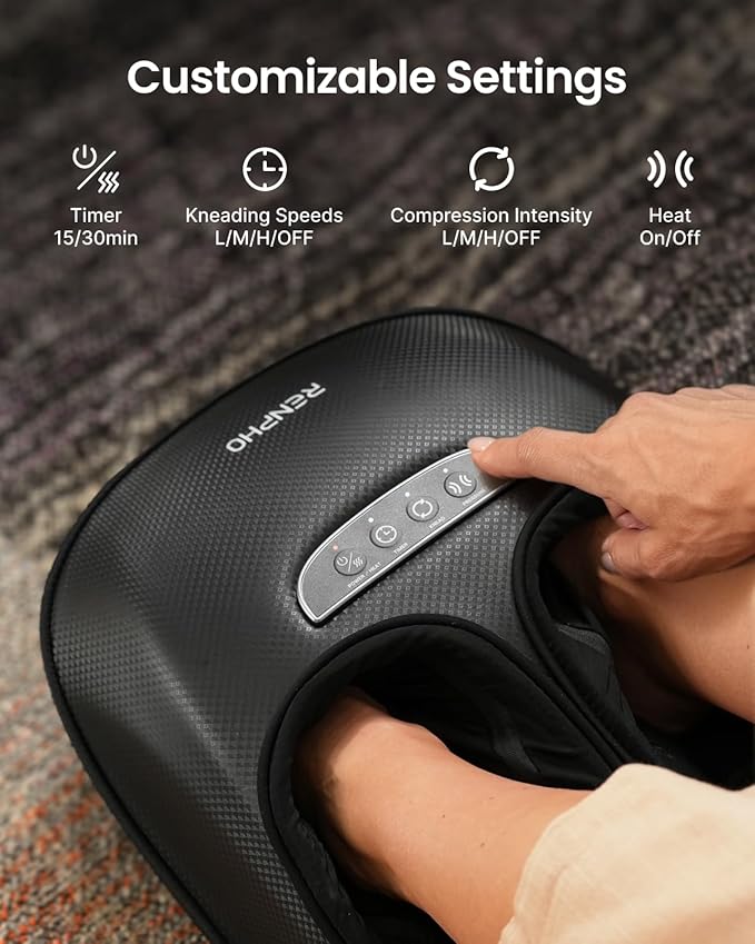 RENPHO Foot Massager Machine with Heat, 3 Air Compression Modes & Levels, Full-Foot Kneading Shiatsu Foot Massage for Plantar Fasciitis & Neuropathy, for Women & Men Size up to 13