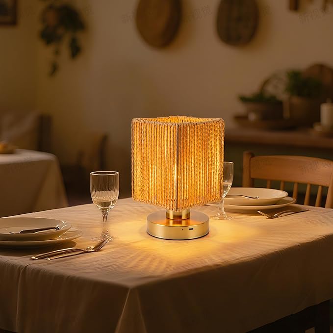 Rattan Table Lamp, 6000mah Battery Operated Table Lamp, Boho Small Desk Lamp, 3 Brightness Dimming for Bedroom Living Room Kids Room Touch Switch, Bulb Included - Bloomnest