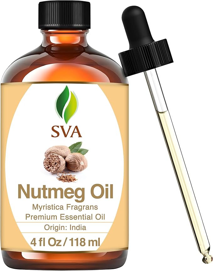 SVA Nutmeg Essential Oil – 4 Fl Oz – 100% Natural Nutmeg Oil - for Diffuser, Hair Care, Face, Skin Care, Aromatherapy, Scalp and Body Massage, Soap and Candle Making – with Dropper - Bloomnest