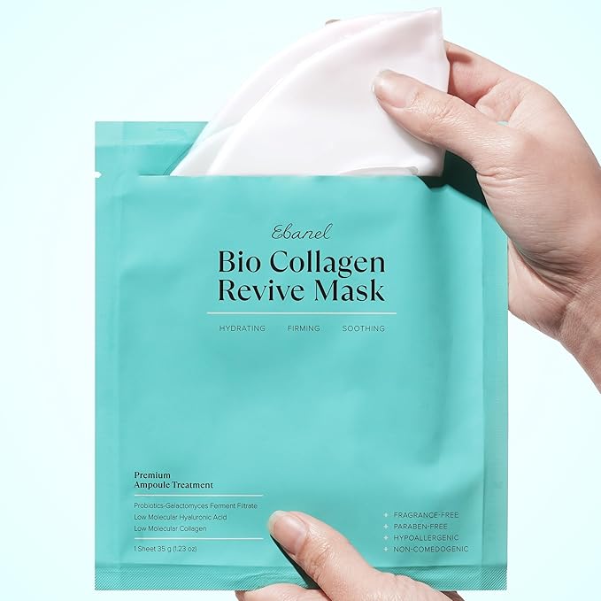 Ebanel Bio Collagen Face Mask, 4-Pack Hydrating Face Masks with 7 Peptides, Hyaluronic Acid, Niacinamide, Centella, Rose Water, Ceramide, and B5, Glass Skin Tightening and Lifting Korean Sheet Masks - Bloomnest