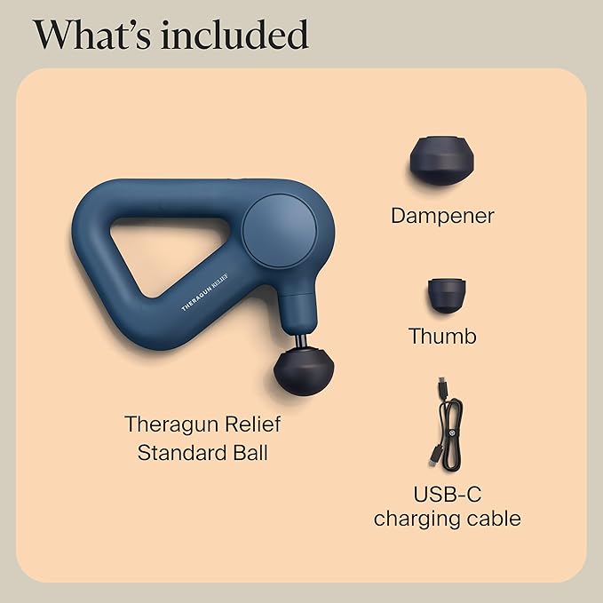 TheraGun Therabody Relief Handheld Percussion Massage Gun - Easy-to-Use, Comfortable & Light Personal Massager for Every Day Pain Relief Massage Therapy in Neck, Back, Leg, Shoulder and Body (Navy) - Bloomnest