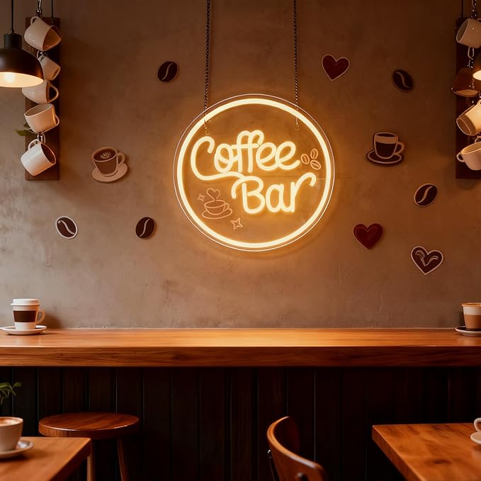Coffee Bar Neon Sign for Wall Decor Dimmable LED Neon coffee Light Up Sign for Coffee Station, Cafe Shop, Restaurants, Kitchen Party Decoration Gifts(12.99 * 12.99inches) - Bloomnest