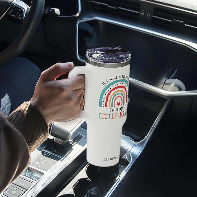 Insulated Teacher Coffee Mug - 40oz Stainless Steel Tumbler with Handle - Perfect for Christmas or Teacher Appreciation Gifts - Bloomnest