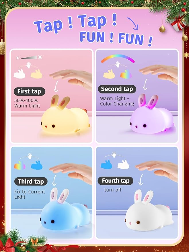 【Gifts Package】 Bunny Night Light for Kids Lamp, 16 Colors & Remote Rechargeable Kids Night Lights for Bedroom, Cute Gifts for Girls Gifts for Women - Bloomnest
