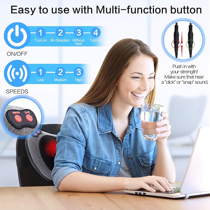 Papillon Shiatsu Back and Neck Massager with Heat, Deep Tissue Kneading,Electric Massage Pillow for Back,Shoulders,Legs,Foot,Body Muscle Pain Relief,Use at Home,Car,Office - Bloomnest