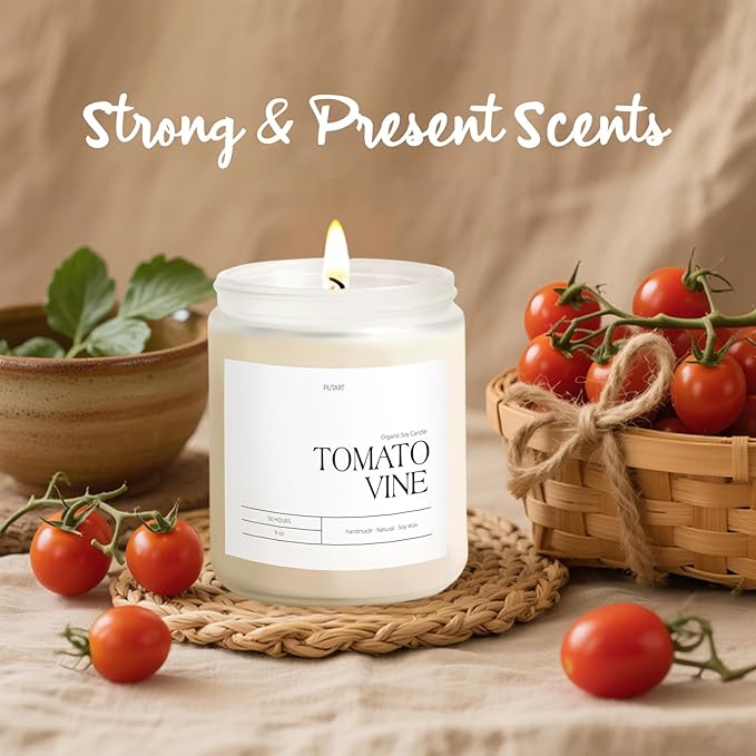 Tomato Vine Candles for Home Scented, Natural Soy Wax Aromatherapy Non Toxic Heavy Scented Candle with Essential Oil, Home Fragrance Stress Relief Jar Candles Gifts for Women & Men 9oz - Bloomnest