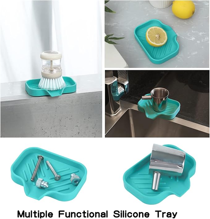 Silicone Bathroom Soap Dishes with Drain Spout-Bathroom and Kitchen Sink Organizer,Sponge Holder,Dish Soap Tray,Perfect for Dispenser,Scrubber,Bottle,Cup on Sink or Counter-Mint 4.9"×3.2" - Bloomnest