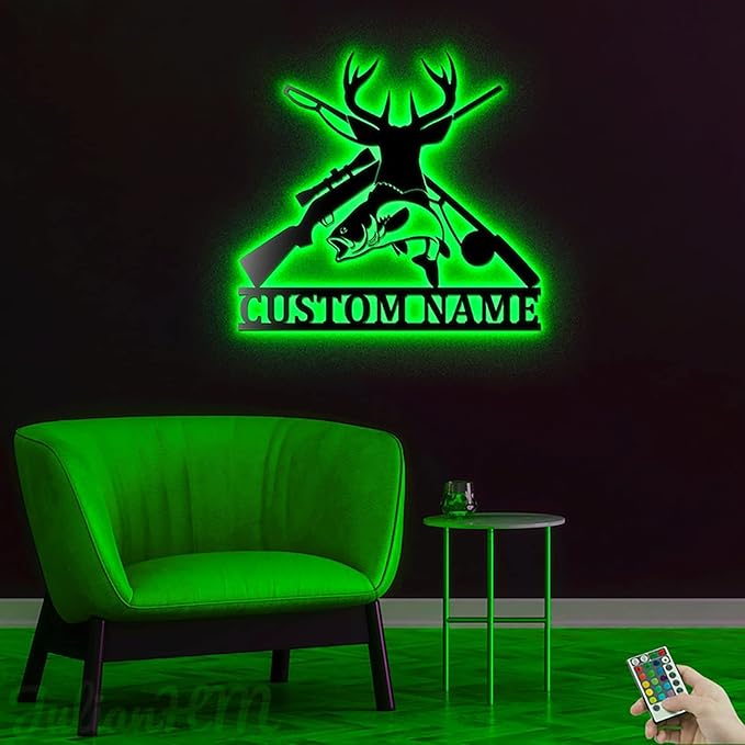 Lovely POD Personalized Hunting Metal sign, Hunting Art, Custom Hunitng And Fishing Metal Wall Art With Led Light Personalized Hunter Name Metal Wall Decor Deer Hunting Decoration Hanging for Home5 - Bloomnest