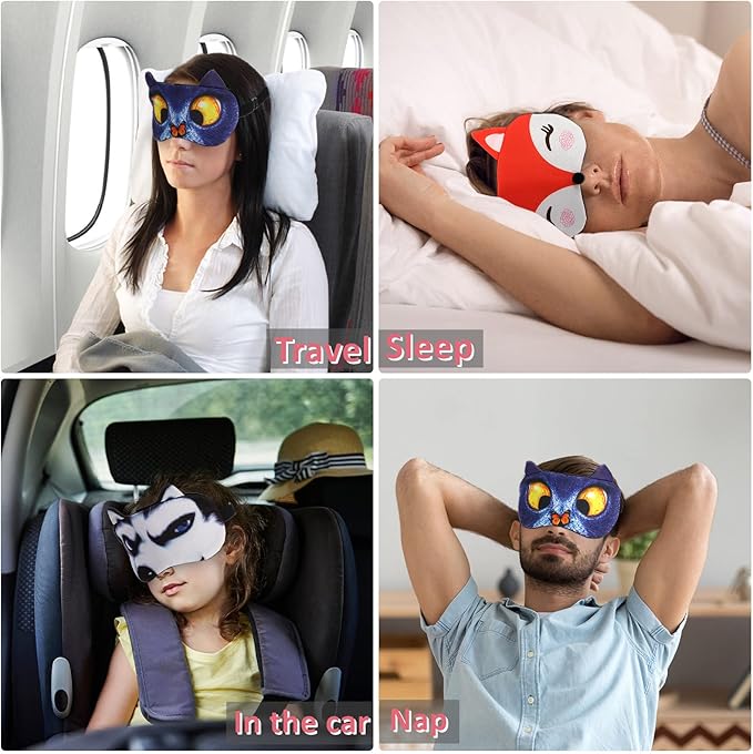 ZOOFOX 16 Pack Cute Animal Eye Mask, Soft Blackout Blindfold Sleeping Mask with Adjustable Strap, 3D Funny Eye Cover for Women Men Kids Plane Travel Yoga Office Snap Night Sleeping - Bloomnest
