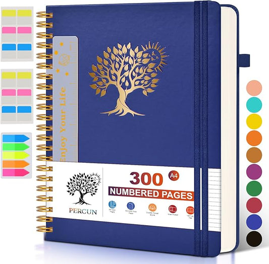 Large Spiral Notebook Journal for Women Men - 300 Numbered Lined Pages, College Ruled, A4 Hardcover Spiral Bound Notebook for School, Work, Note Taking, Writing, Leather Spiral Journal 8.5"x11" - Bloomnest