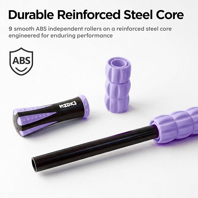 Muscle Roller & Massage Roller Stick for Athletes - Lymphatic Drainage Support, Relieves Muscle Soreness, Cramping & Tightness - Targets Legs, Arms, Back & Calves （Purple - 18inch） - Bloomnest