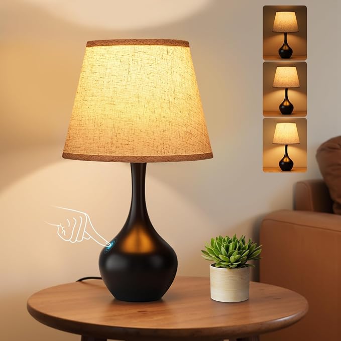 Seealle 16.1" Touch Table Lamps for Nightstand, 3-Way Dimmable Small Bedroom Lamps for Night Stands, Black Bedside Lamps for Living Room, Kids Room, End Table - Bloomnest