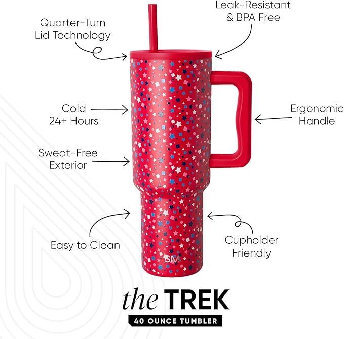 Simple Modern 4th of July 40 oz Trek Tumbler with Handle and Straw Lid | Cup Holder Friendly Insulated Stainless Steel Travel Mug | Star Speckled Banner SimpleModern