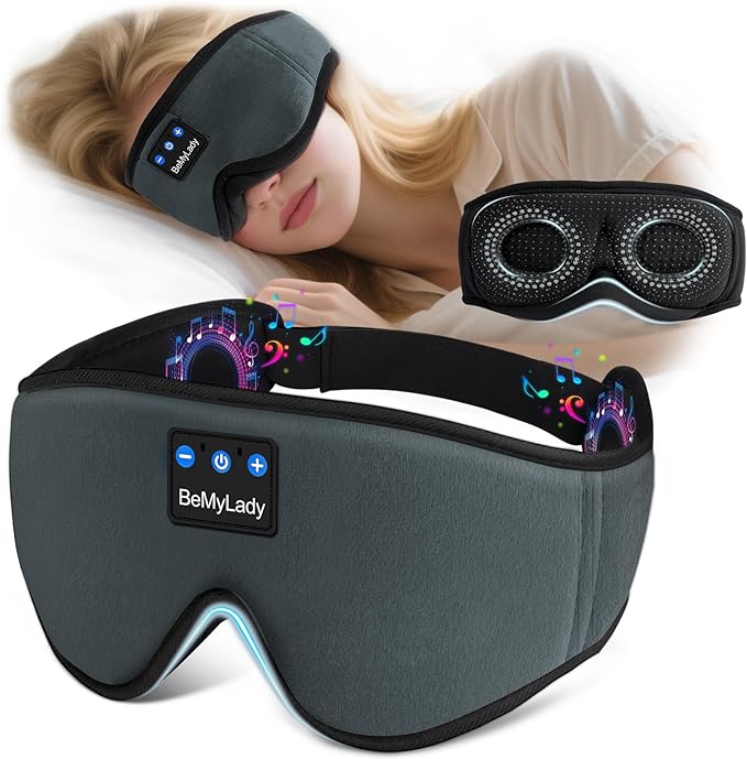 Sleep mask Headphones,100% Blackout 3D Zero Eye Pressure Bluetooth Sleep mask Breathable Eye mask with Bluetooth Headphones Sleep Headphones for Side Sleepers, 14H Playtime&Bluetooth 5.4 Grey - Bloomnest