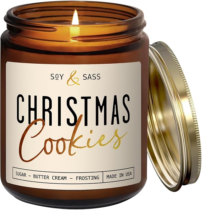 Christmas Cookie Candle, Cookie Candle – ‘Christmas Cookies’ Soy Candles, w/Sugar, Butter & Vanilla - Infused with Essential Oils I Christmas Candles I 9oz, 50Hr, Made in USA - Bloomnest