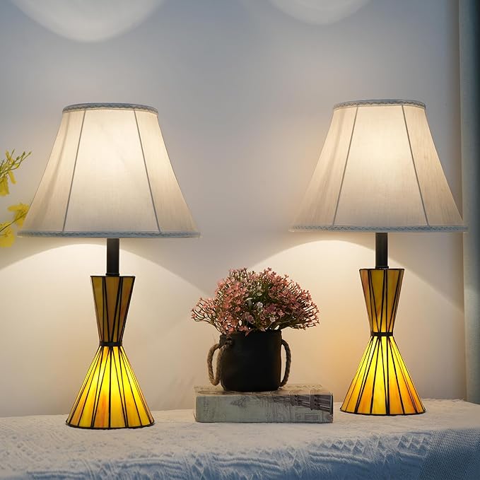 20" Glass Table Lamps Set of 2 with Stained Glass Night Lights 3-Way Dimmable Bedside Lamps for Bedroom Study Room Home Office Bar (Bulbs Included) - Bloomnest