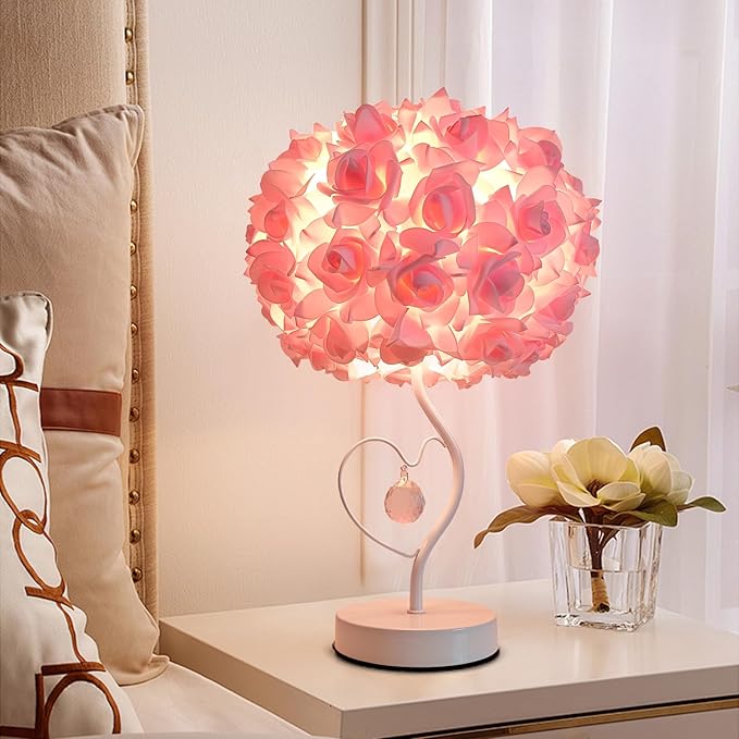 Pink Rose Flower Bedside lamp Princess Table lamp Flower Lamp for Nightstand Desk Light for Bedroom Women Girl Dating Gifts Party Wedding Decor Living Room Restaurant Office - Bloomnest