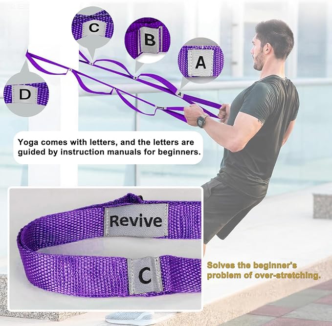 Stretching Strap Yoga Strap with 10 Loops, Non-Elastic Stretch Band for Physical Therapy, Flexibility, Exercise, Pilates, Dance & Gymnastics Workout - Bloomnest