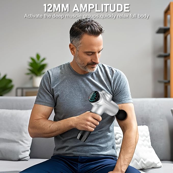 RAEMAO Massage Gun, Handheld Electric Deep Tissue Muscle Massager for Athletes for Pain Relief Attaching 8 Replacement Heads, Percussion Massager with 10 Speeds, Father's Day Gifts, Silver - Bloomnest