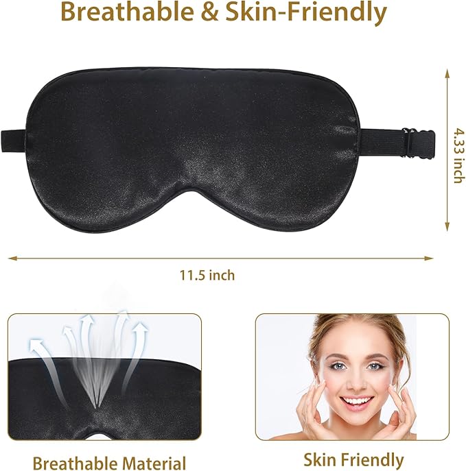4 Pack Silk Sleep Mask - 100% Blackout, Zero Eye Pressure, Blindfold with Adjustable Strap, Super Soft Travel Eye Covers (Black, Pink, Blue, Purple) - Bloomnest