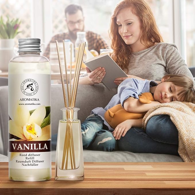 Vanilla Diffuser Refill w/Natural Essential Vanilla Oil 6.8 Fl Oz - Intensive - Fresh & Long Lasting Fragrance - Reed Diffuser Oil Refill Vanilla - for Aromatherapy - SPA - Home - Office - Fitness - Bloomnest