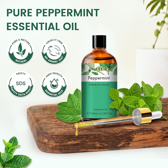 PHATOIL Peppermint Essential Oil, Huge 3.38 Fl Oz Pure and Natural, Premium Grade Essential Oil for Diffuser and Aromatherapy - Bloomnest