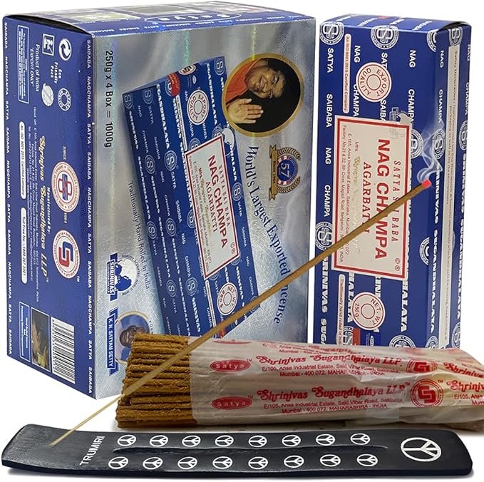 Nag Champa Incense Sticks 250g x 4 and Incense Stick Holder Bundle Insence Insense Satya Incense - Bloomnest