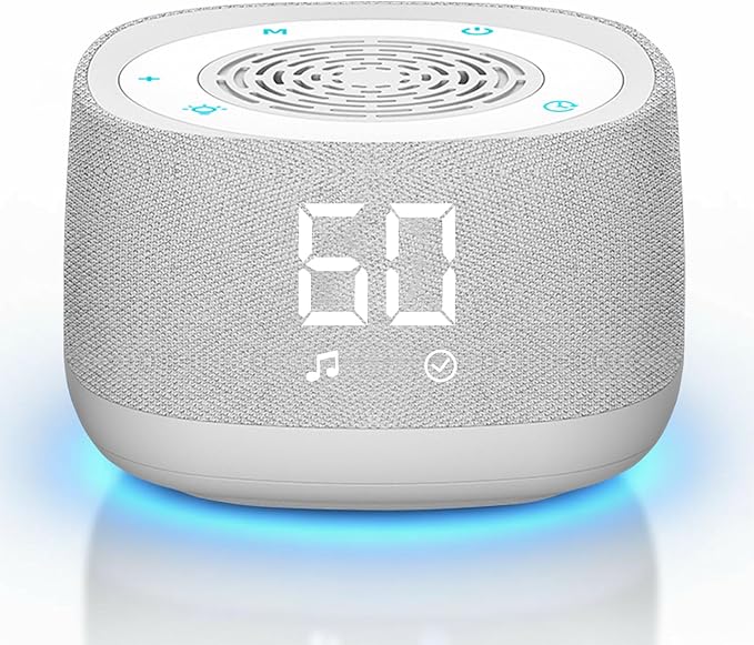 Sound Machine & Clock with Bluetooth 5.4, 14 Soothing White Noise Sounds, Night Light, Sleep Timer, 1000mAh Portable Rechargeable Sound Machine for Adults, Home, Travel, Office (White, Standard Size) - Bloomnest