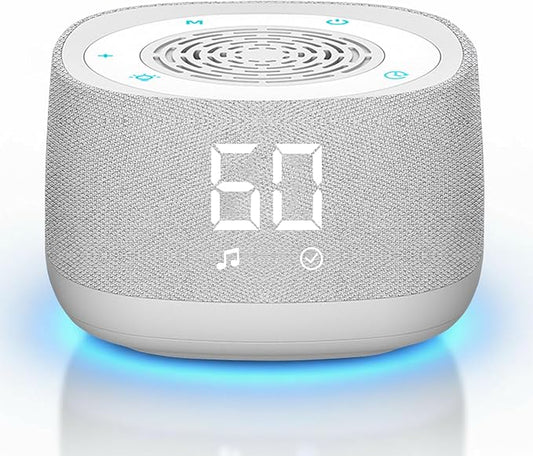 Sound Machine & Clock with Bluetooth 5.4, 14 Soothing White Noise Sounds, Night Light, Sleep Timer, 1000mAh Portable Rechargeable Sound Machine for Adults, Home, Travel, Office (White, Standard Size) - Bloomnest