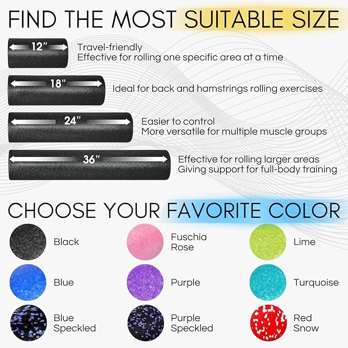 Yes4All High-Density EPP Round Back Roller Foam, Exercise Foam Roller for Yoga, Pilates & Stretching - 12, 18, 24, 36 inch - Bloomnest