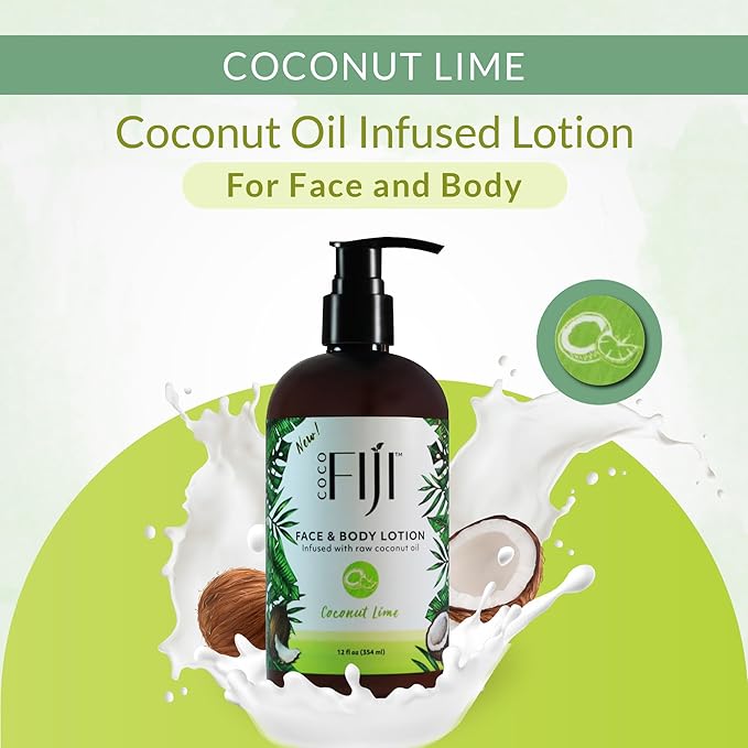 Coco Fiji Face & Body Lotion Infused With Coconut Oil | Lotion for Dry Skin | Moisturizer Face Cream & Massage Lotion for Women & Men |Coconut Lime 12 ozPack of 3 - Bloomnest