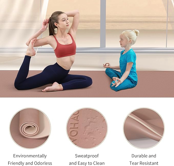 Extra Wide & Thick 8mm Yoga Mat, 72"x31.5" Large Non Slip Exercise Mat, Premium POE Material for Superior Cushioning & Stability, with Strap for Home Gym, Pilates - Bloomnest