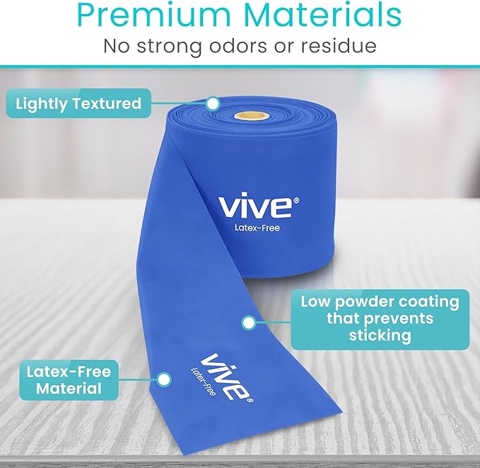 Vive Professional Resistance Bands - 25 Yard Non-Latex Roll for Physical Therapy, Lower and Upper Body Exercise Workout - Straight Elastic for Strength Training, Rehabilitation, Women, Men - Bloomnest