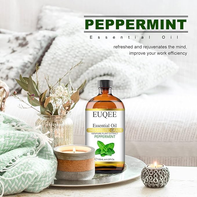 EUQEE Peppermint Essential Oil 118 ml Pure Peppermint Oil with Glass Dropper, Great for Aromatherapy, Diffuser, Soap Candle Making - 4Fl. Oz - Bloomnest