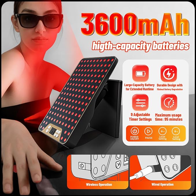 Red Light Therapy Device,Portable LED Red Infrared Light Device with 630nm, 660nm & 850nm Combination Light for Face and Body, 9 Adjustable Timer Settings, Adjustable Angle, Includes Goggles,Black Bloomnest