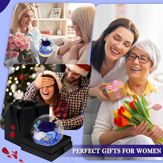 FIACO Preserved Rose Birthday Gift for Women Forever Fresh Flowers for Prime Delivery Gift for Mom Grandma Wife Valentines Mothers Day Christmas Anniversary Eternal Roses in Glass Dome - Bloomnest