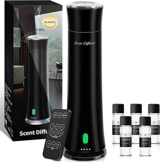 Hotel Scent Diffuser Starter Kit - 1500 Sq Ft Coverage, Premium Plastic Essential Oil Diffuser, Waterless Diffuser for Home, Hotel, Office, 5 Scent Essential Oils Included, Large Room, Black, 11In - Bloomnest