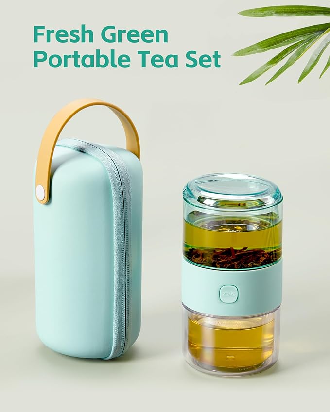 ZENS Modern Small Tea Infuser Teapot, Tritan One Touch Maker for Loose Leaf Diffusers With Insulated Cup and Travel Kits, Cool Gongfu Pot for Lover Gifts