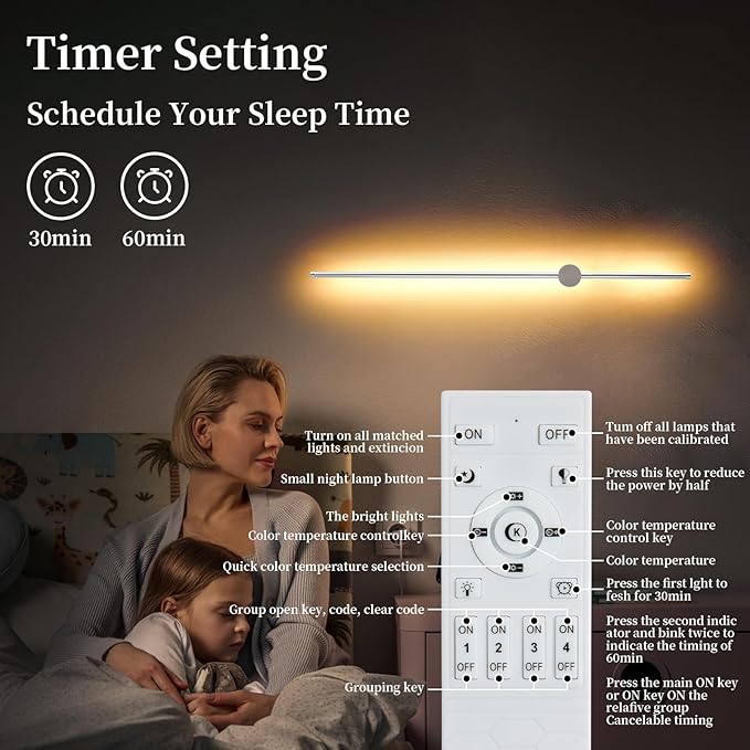 Modern Chrome Plug in Wall Sconce with Remote, Dimmable 31.5" LED Wall Sconces Set of Two with Memory Function, Adjustable Color Temperature Brightness, Timer, 350° Rotate, Hardwire or Plug-in - Bloomnest