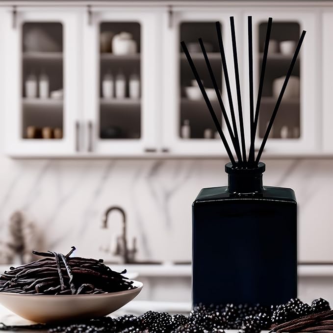 Urban Naturals BlackBerry Vanilla Reed Diffuser Set – Ripe Blackberries, Warm Vanilla & Patchouli – 5 Ounce Sleek Black Rectangular Refillable Glass Bottle – Made in the USA UrbanNaturals