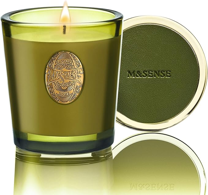 M&SENSE Natural Strong Soy Candle | Sandalwood Jasmine & Green | 9.2 oz, 50H Burn Time | Luxury Candle for Relaxation, Gifting, Home Décor | Ideal for Bedroom, Office, Party Ambiance - Bloomnest