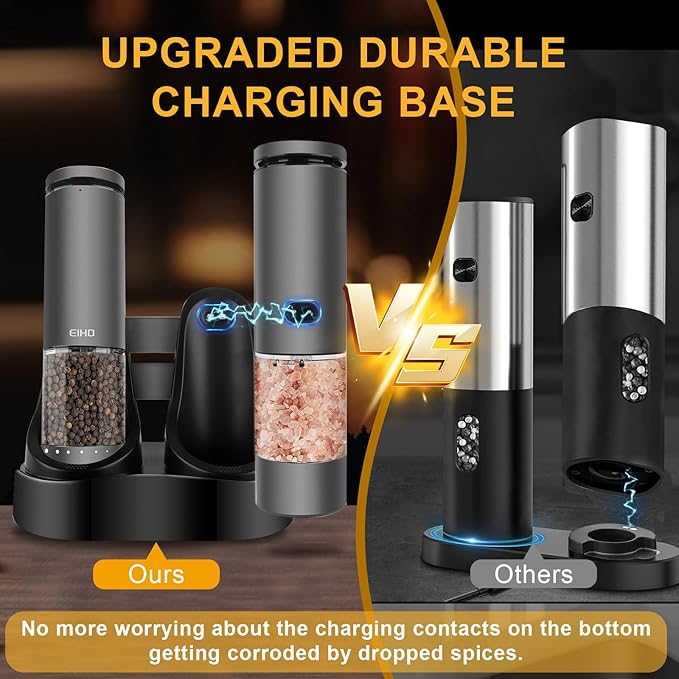 Electric Salt and Pepper Grinder Set Rechargeable, External Adjustable Coarseness, Automatic Salt & Pepper Shakers Mills, Kitchen Gadgets,Stocking Stuffers Christmas Cooking Gifts for Adults Men Women - Bloomnest
