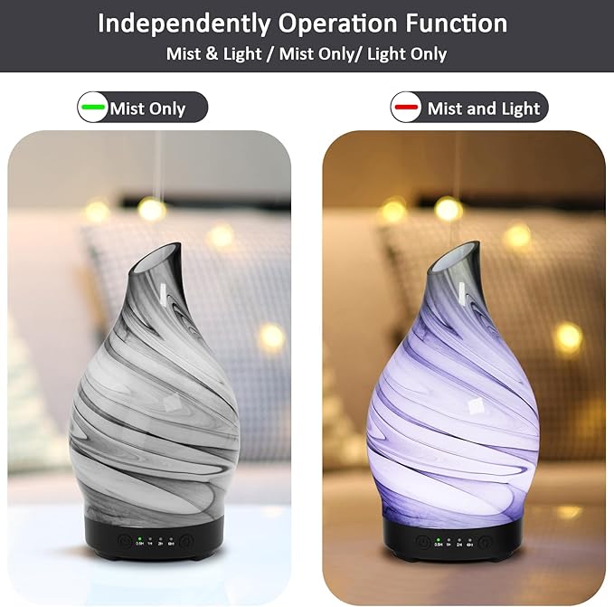 Essential Oil Diffuser 150ML, Glass Aromatherapy Diffuser with 4 Timer Settings & 7 Color Changing Lights, Waterless Auto Shut-Off, Ultra Quiet Oil Diffuser for Home, Office, Yoga, Spa and Sleeping - Bloomnest