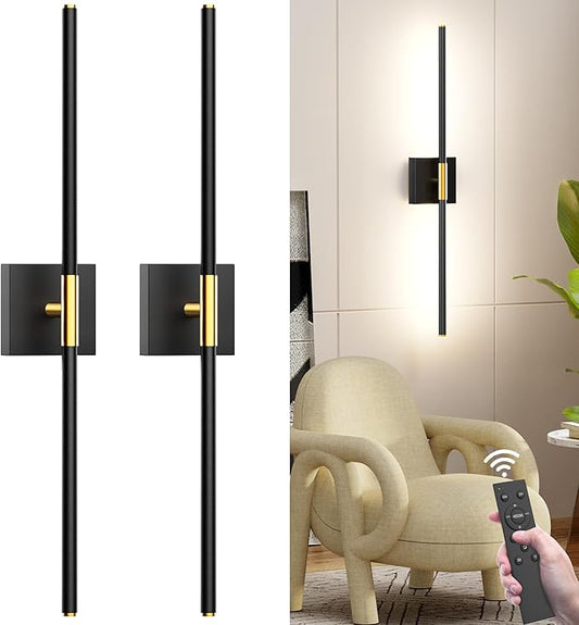 31.5 Inch Battery Operated Wall Sconce Set of Two, 8000mAh USB Rechargeable Wall Sconce with Remote Control, 360°Rotate Dimmable 3000K-6000K LED Wall Lights for Living Room, Hallway, Bedroom, (2 Pack) - Bloomnest