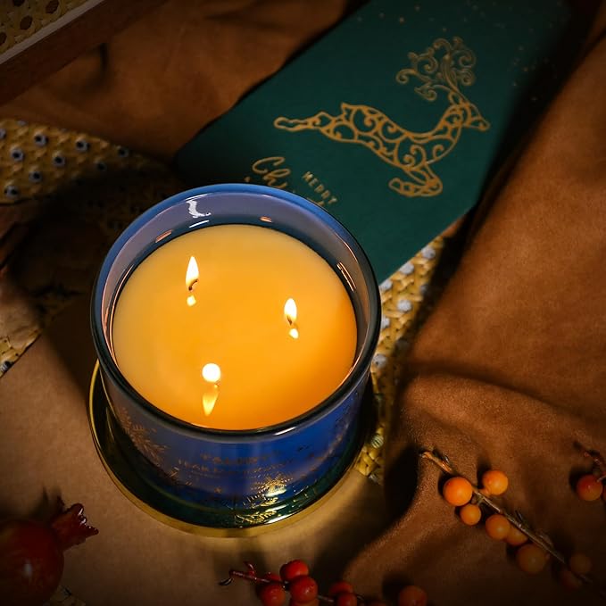 Christmas Candles, Large 3 Wick Jar Candles, Christmas Scented Candles Gifts for Women, Christmas Gift Ideas with Soy Wax Candles, Teak Mahogany - Bloomnest