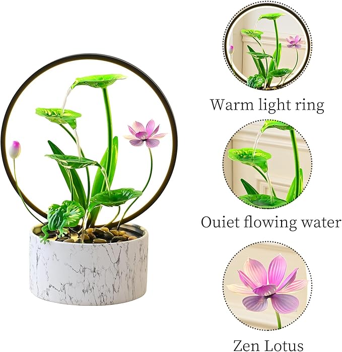 Green Desktop Waterfall Style Indoor Fountain, Medium-Sized Metal Strip LED Light Relaxation Fountain, Zen Relaxation Water Feature Fountain - Bloomnest