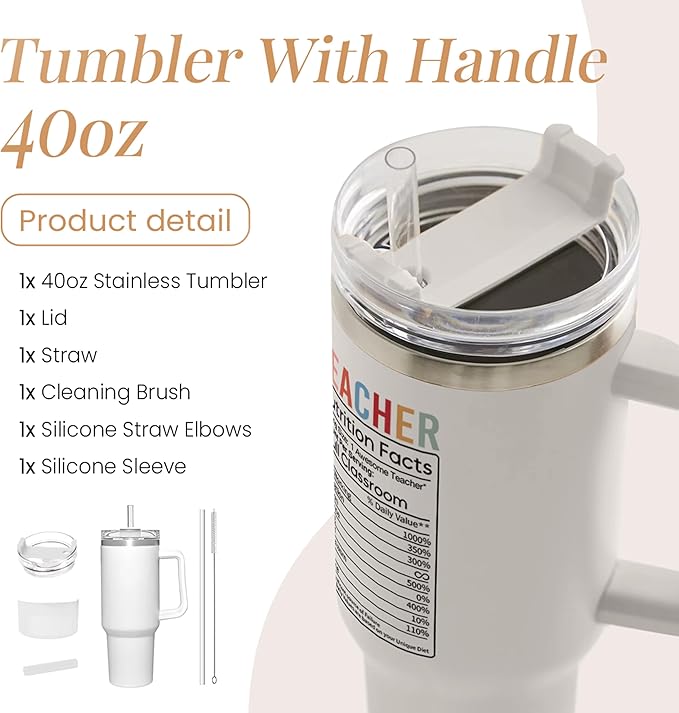 SANDJEST Teacher Appreciation Gifts - It Takes a Big Heart 40oz Stainless Steel Tumbler with Handle - Thank You Gift for Teacher's Day & Graduation - Bloomnest