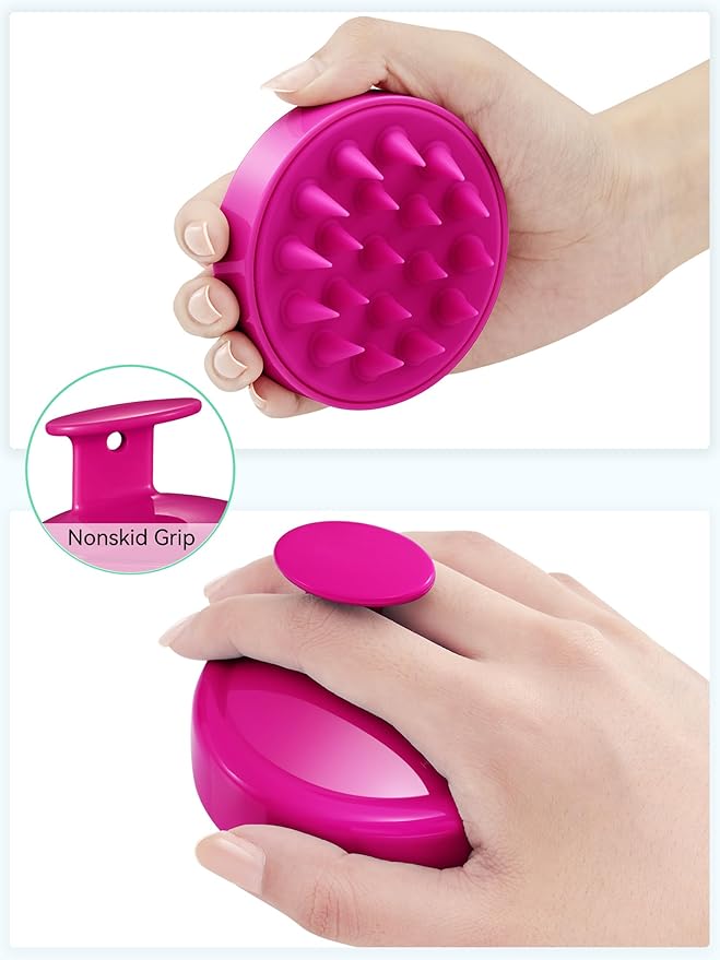 HEETA Scalp Massager Hair Growth, Soft Silicone Scalp Scrubber Shampoo Brush for Exfoliation, Dandruff Removal Head Massage Stress Relax, Wet & Dry Use for Thick Thin Curly Hair Care, Hot Pink HEETA