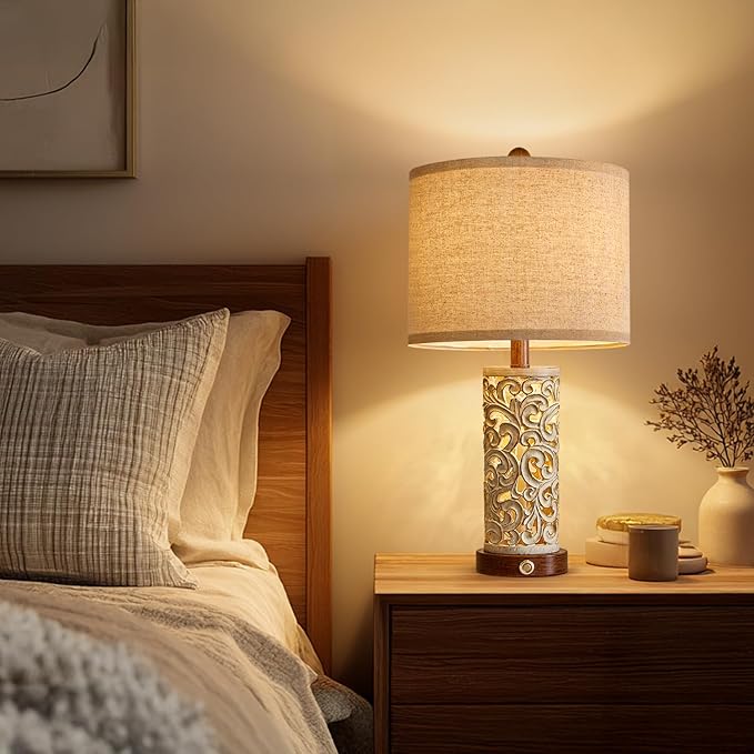 22" Dual Light Table Lamps Set of 2 for Living Room, Touch Lamp with 3-Level Dimming, USB A+C Table Lamp for Bedroom, Farmhouse Lamps for Night Stands(Brown, Bulb Included) - Bloomnest