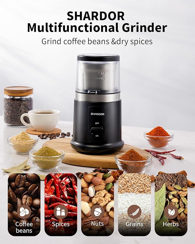 SHARDOR One Touch Coffee Grinder Electric, Spice, Herb, For Coffee Bean Spices and Seeds with 1 Removable Stainless Steel Bowl, Dry Grinder, Black - Bloomnest